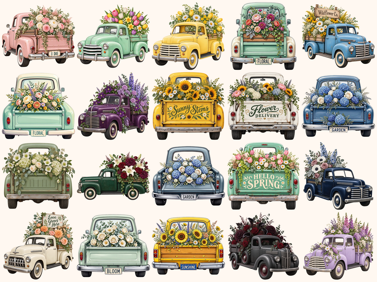 Floral Trucks Clipart