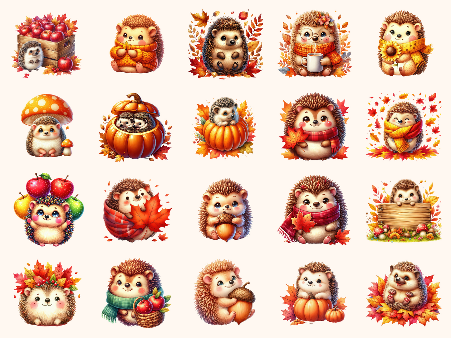 Autumn Hedgehogs Clipart