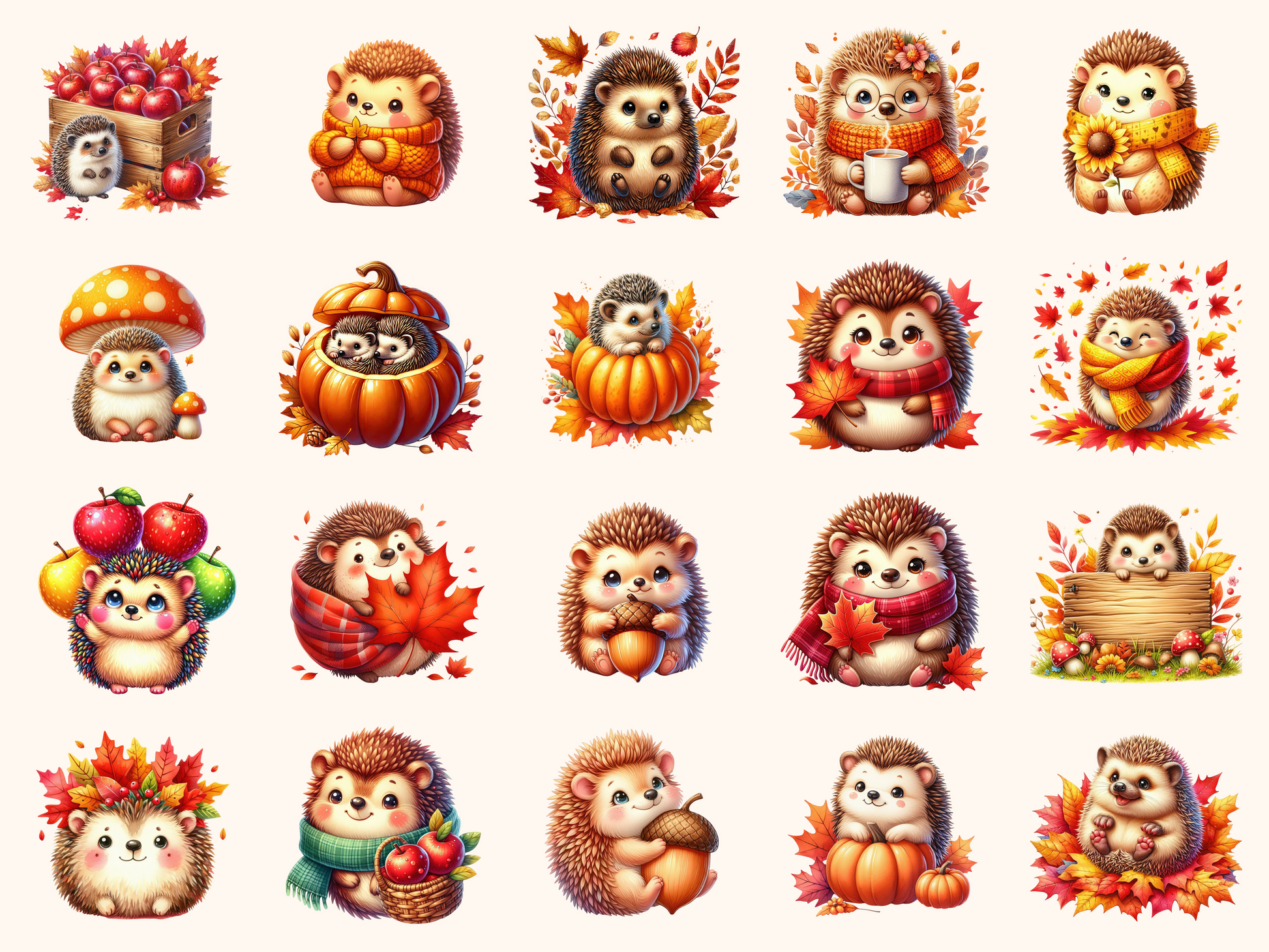 Autumn Hedgehogs Clipart