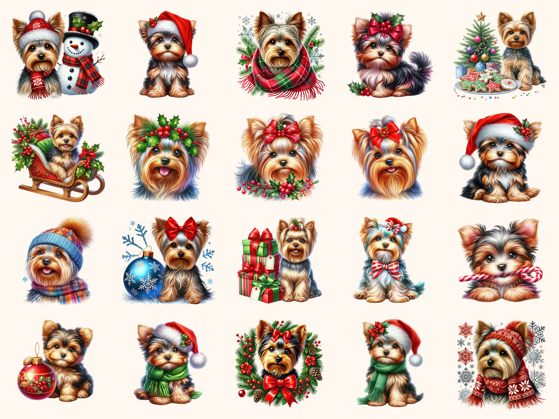 Christmas Yorkshire Terriers Clipart