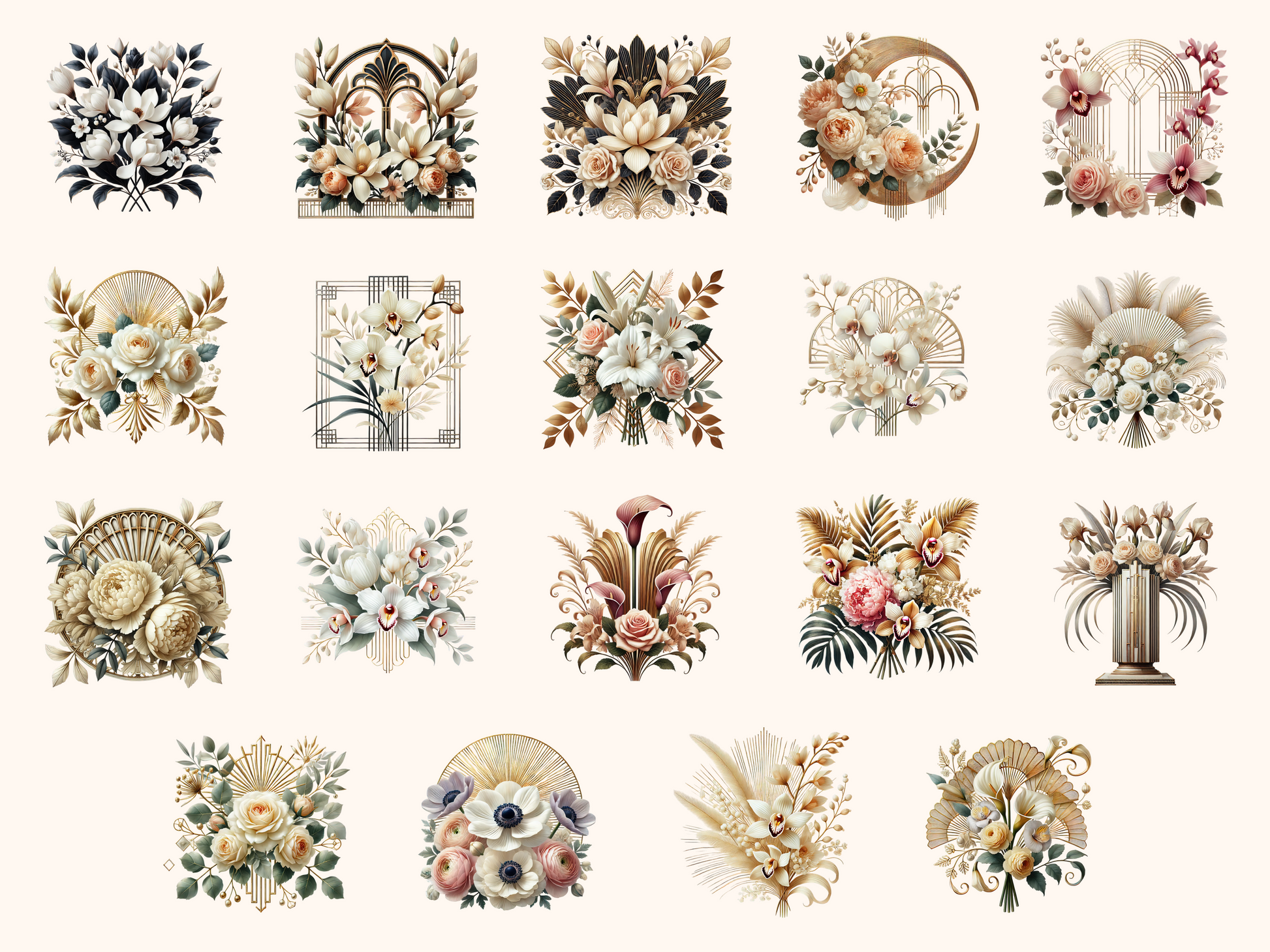 Art Deco Florals Clipart