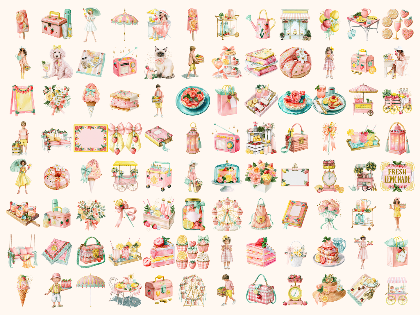 Pink Lemonade Watercolor Clipart