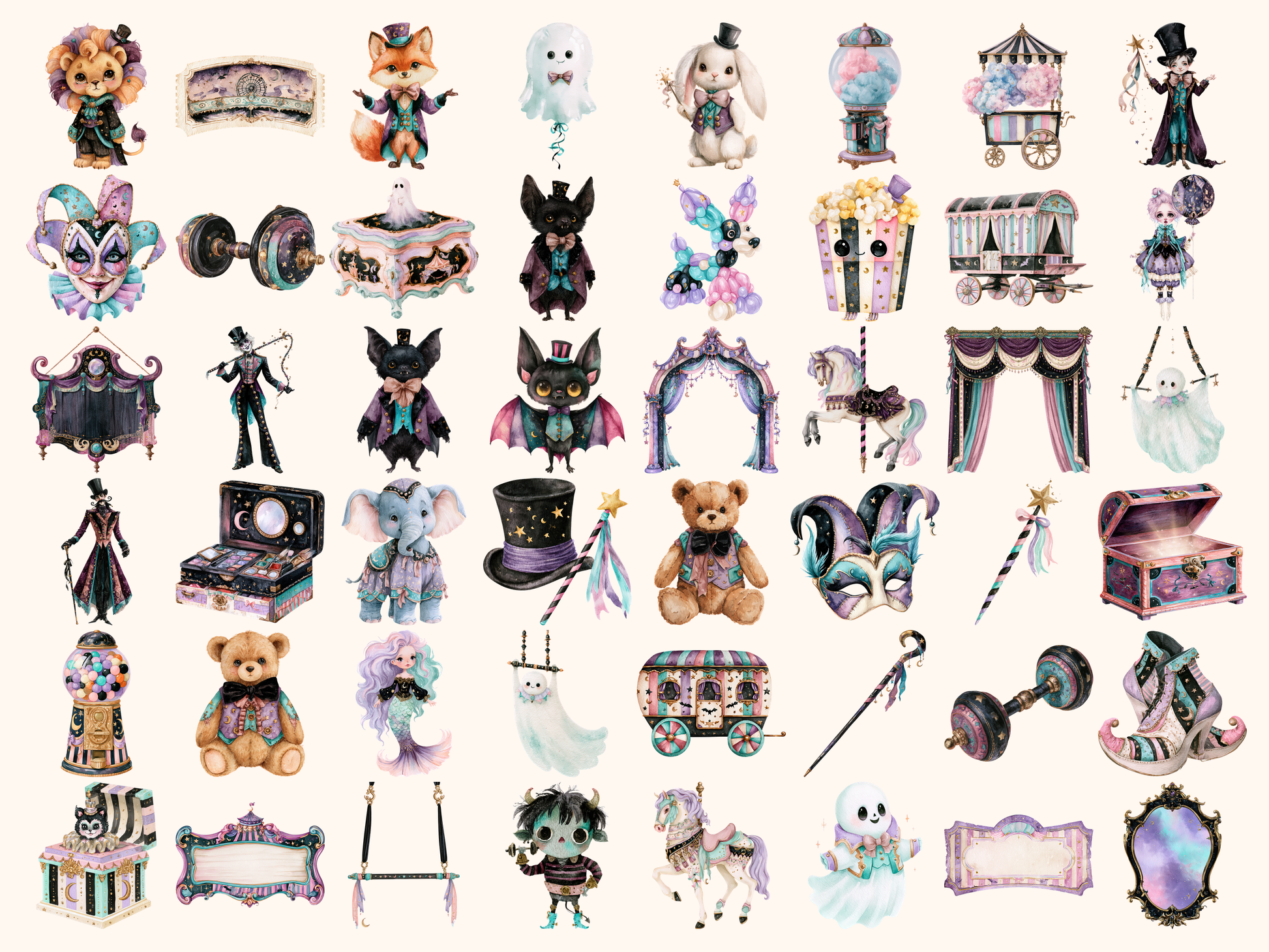 Spooky Circus Watercolor Clipart