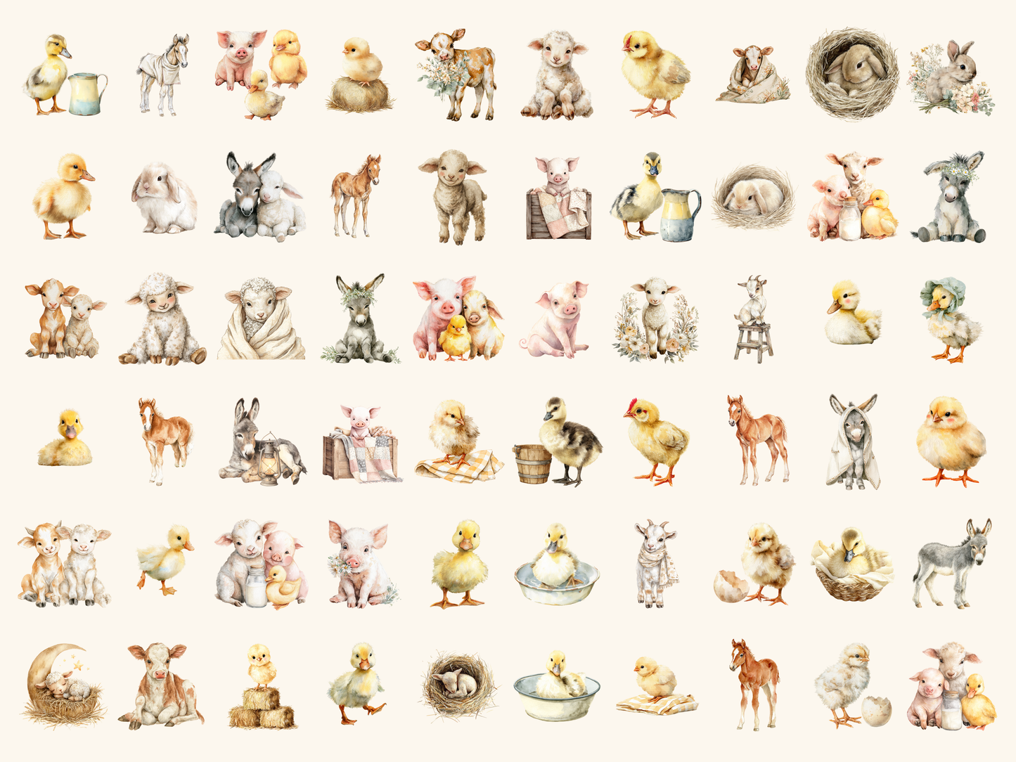 Farm Babies Watercolor Clipart