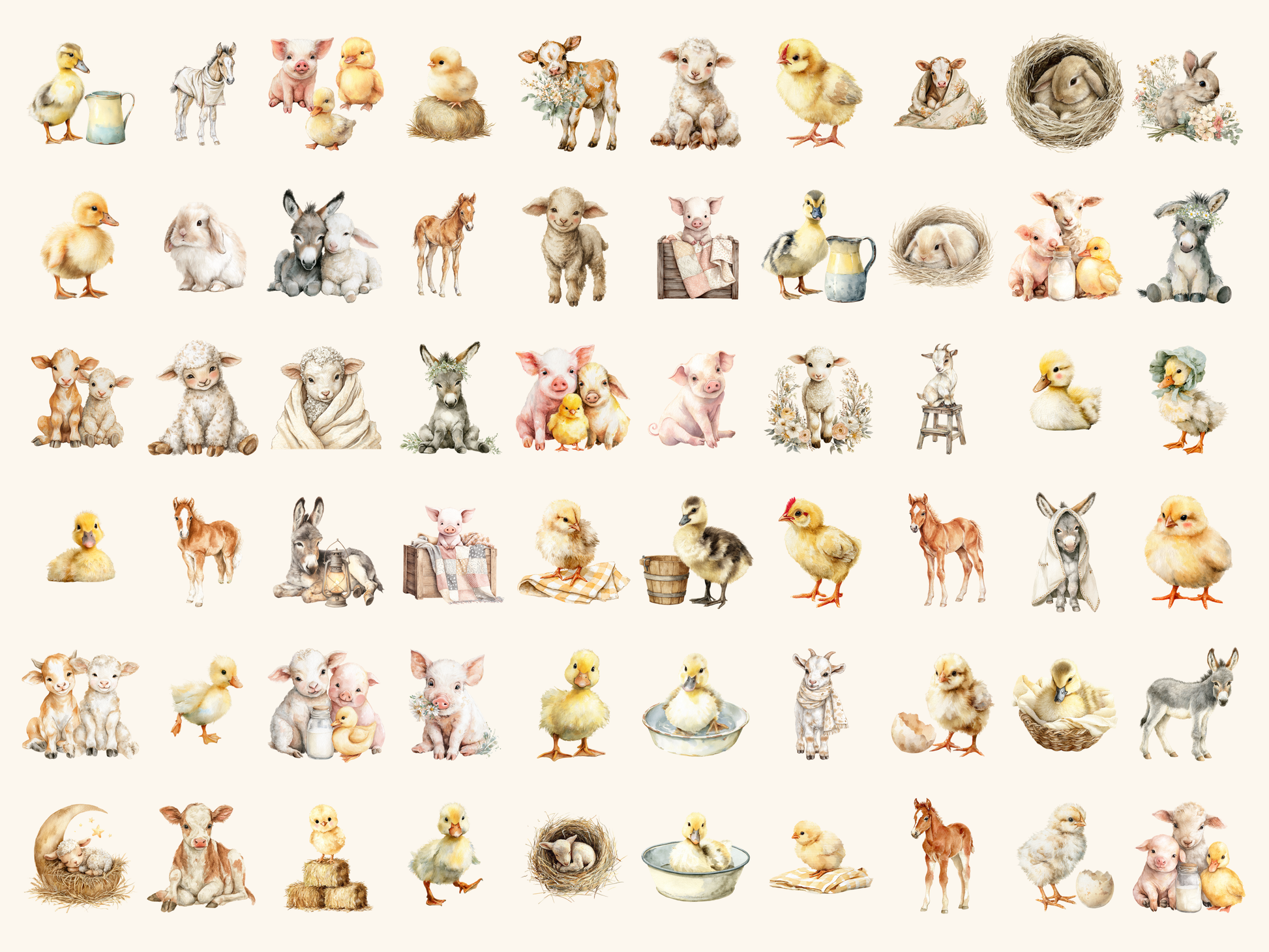 Farm Babies Watercolor Clipart