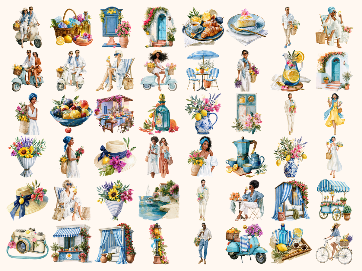 Euro Summer Watercolor Clipart