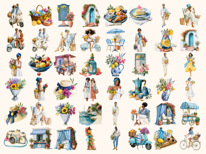 Euro Summer Watercolor Clipart