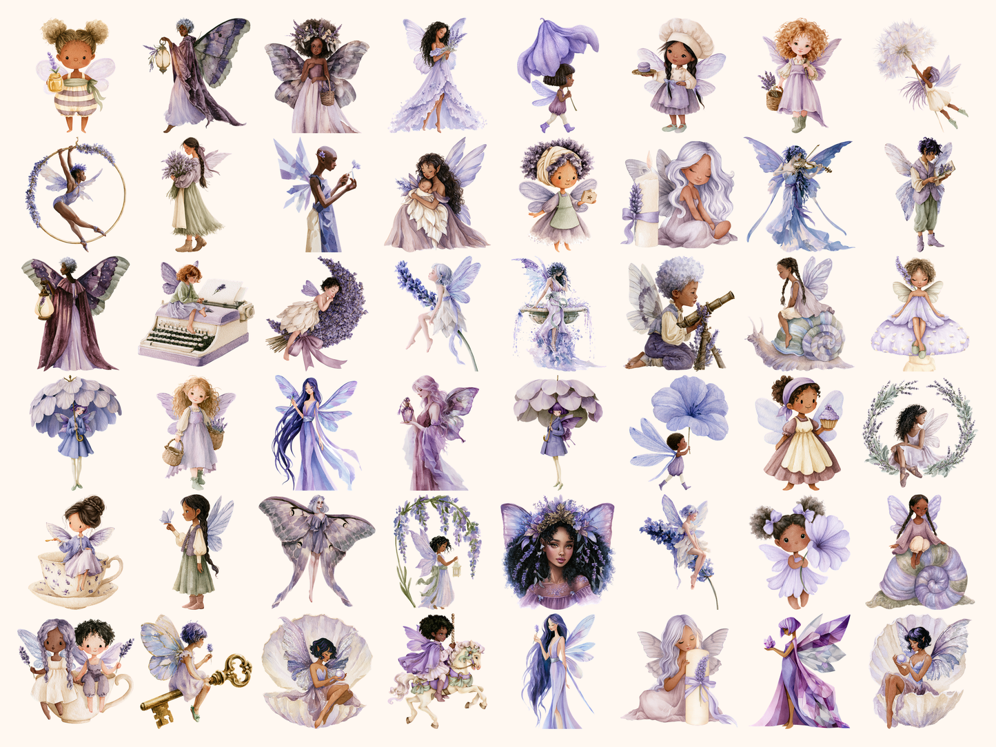 Lavender Fairies Watercolor Clipart