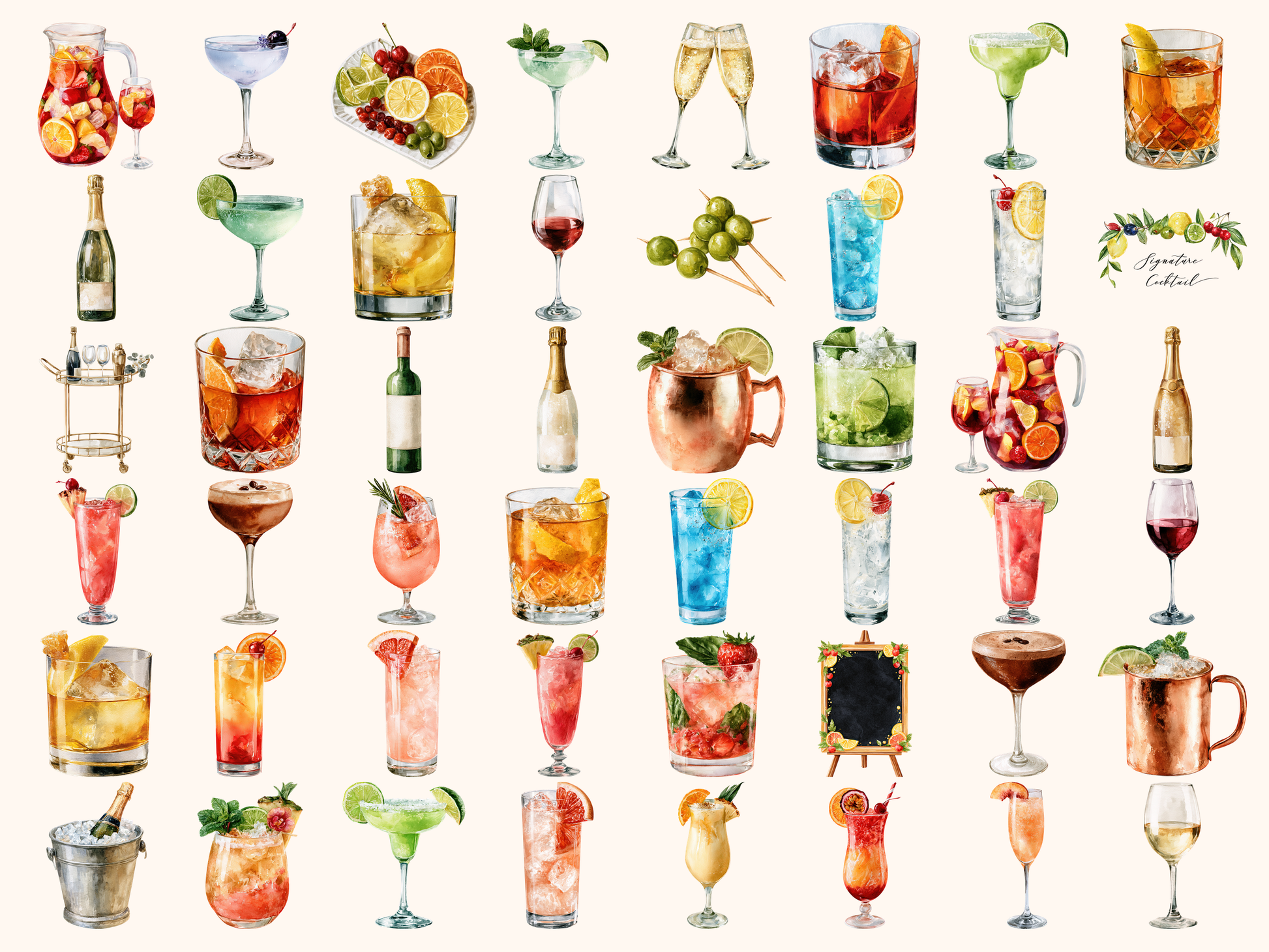 Cocktail Bar Watercolor Clipart
