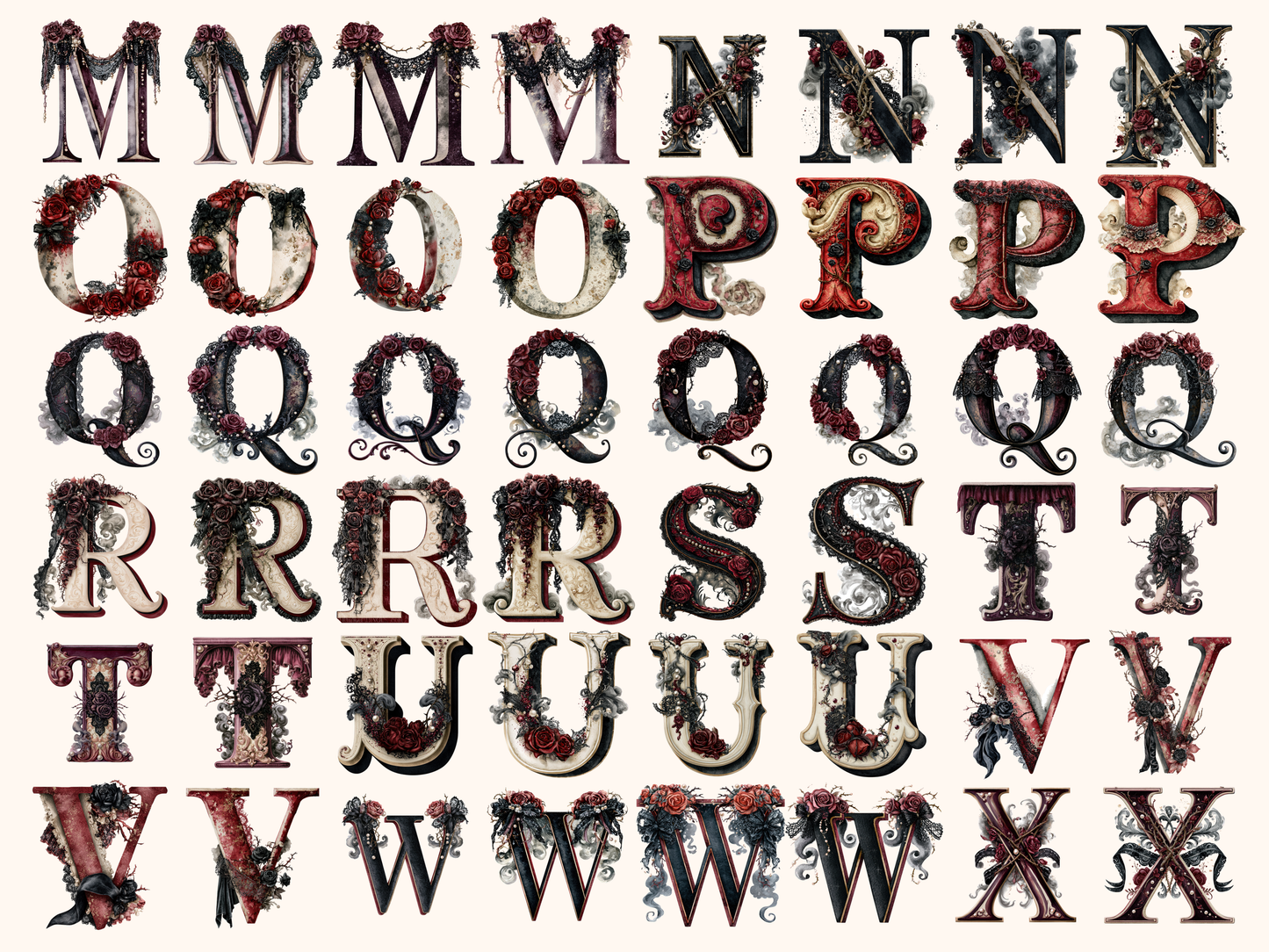 Gothic Romance Alphabet & Numbers