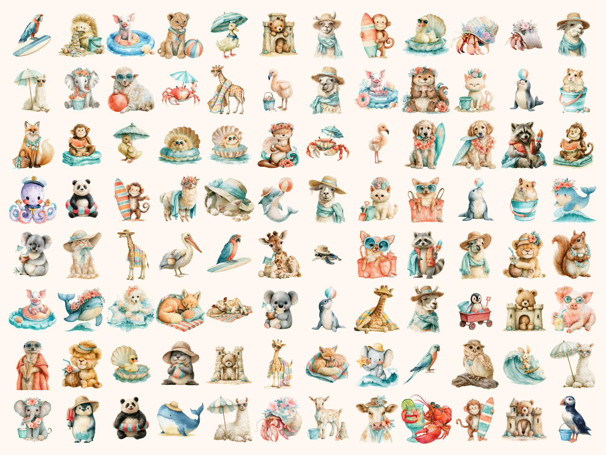 Beach Animals Watercolor Clipart