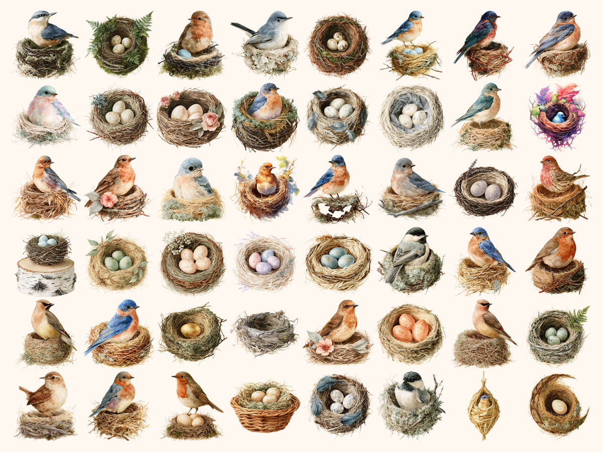 Bird Nests Watercolor Clipart