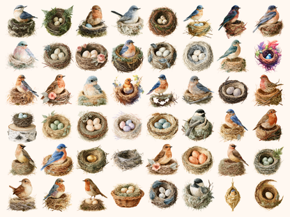 Bird Nests Watercolor Clipart