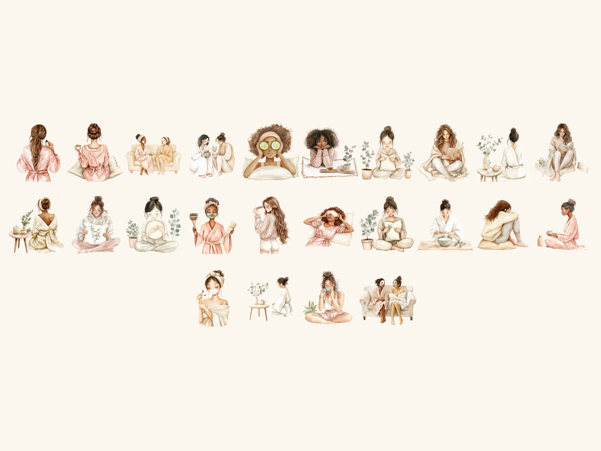 Selfcare Girls Watercolor Clipart