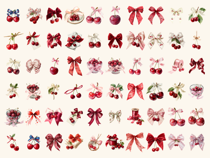 Cherry Bows Watercolor Clipart