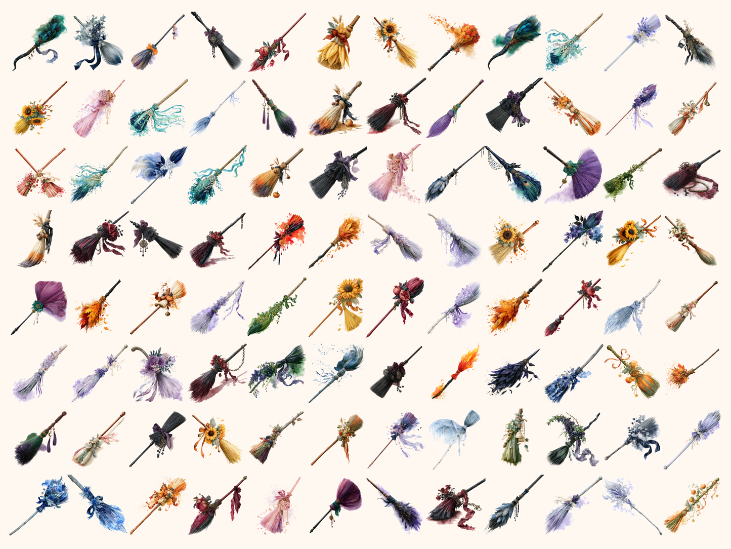 Broomsticks Watercolor Clipart