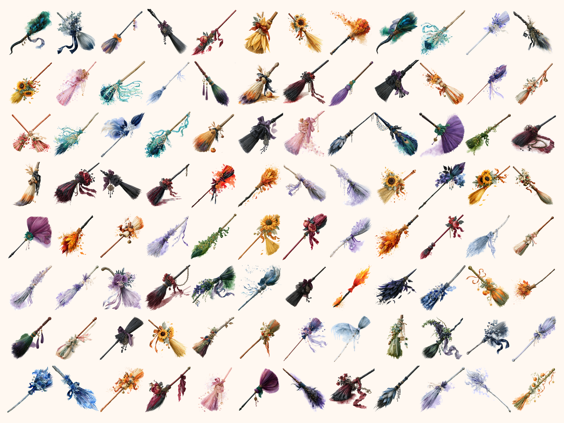 Broomsticks Watercolor Clipart