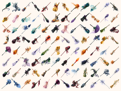 Broomsticks Watercolor Clipart