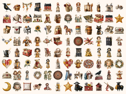 Primitive Country Watercolor Clipart