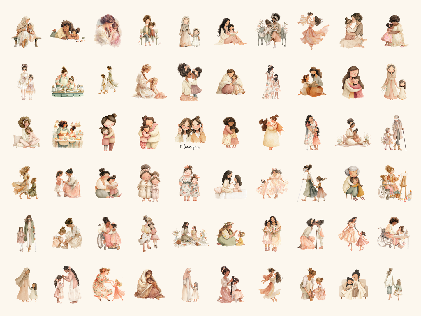 Mom & Daughter Watercolor Clipart