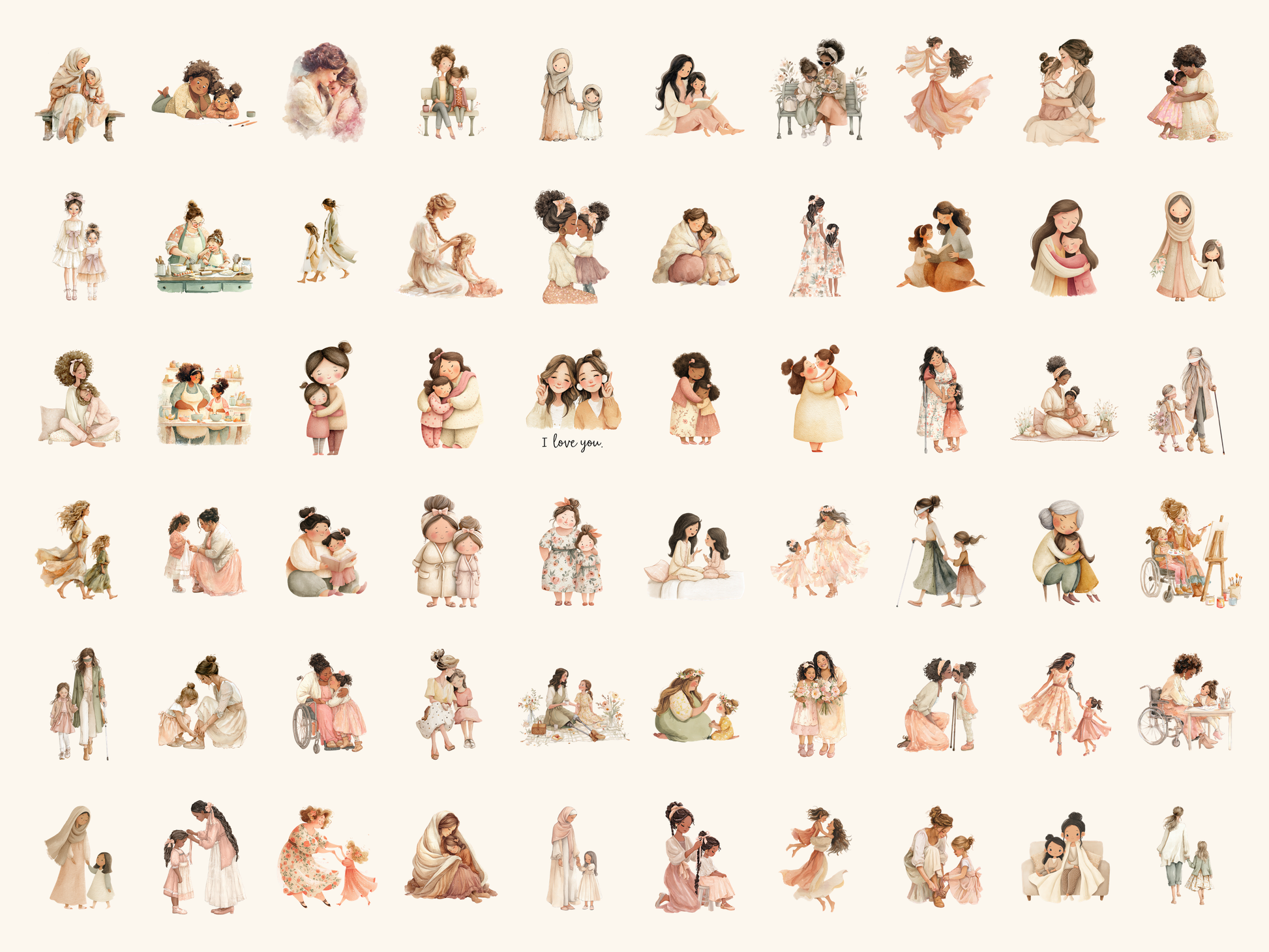 Mom & Daughter Watercolor Clipart