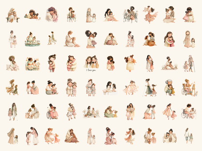 Mom & Daughter Watercolor Clipart