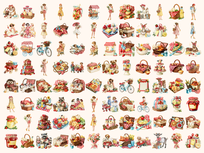 Gingham Picnic Watercolor Clipart