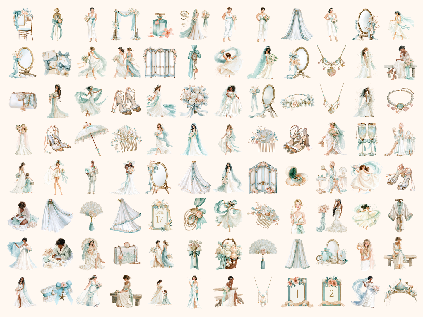 Coastal Bride Watercolor Clipart
