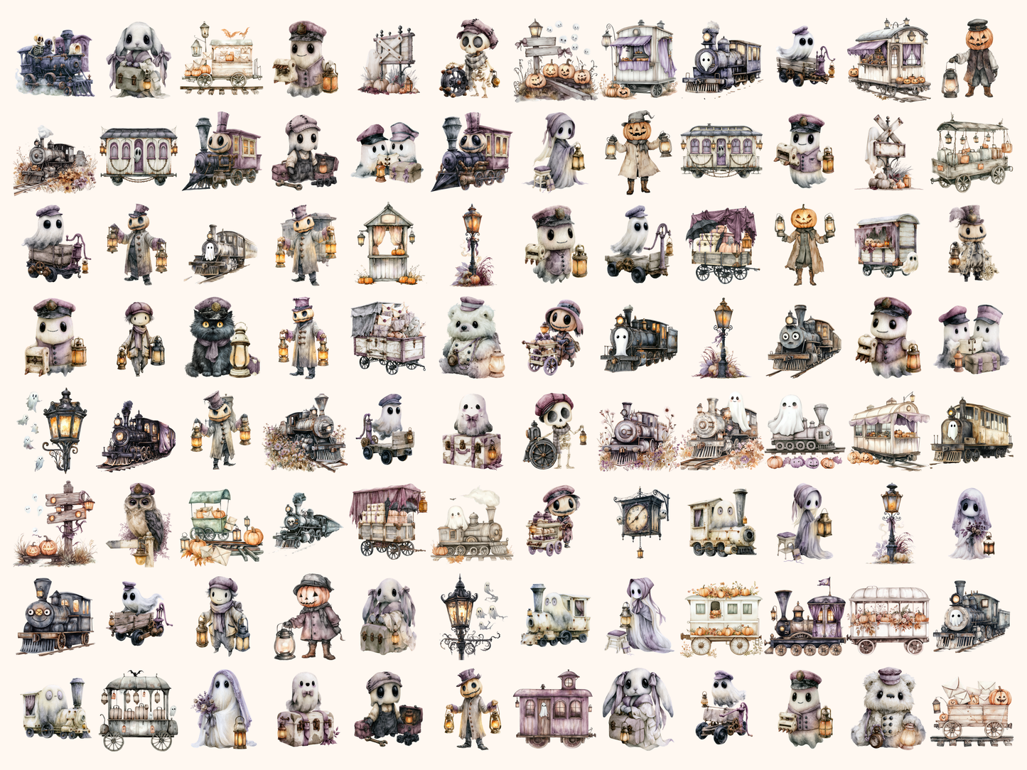 Haunted Train Watercolor Clipart