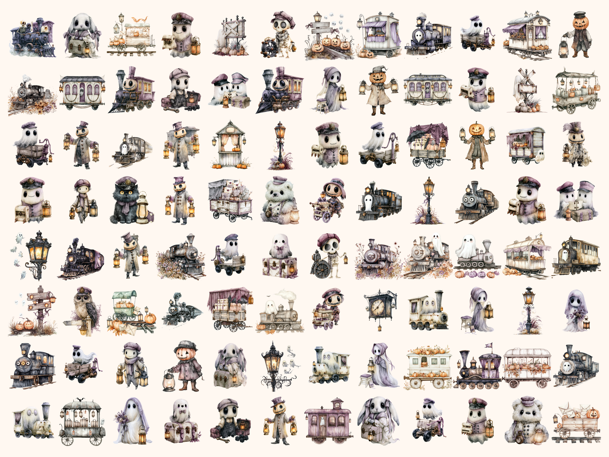 Haunted Train Watercolor Clipart