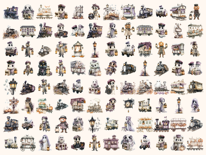 Haunted Train Watercolor Clipart