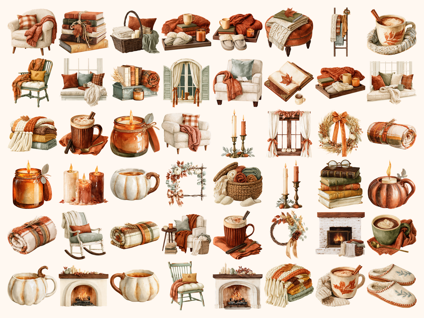 Cozy Fall Home Watercolor Clipart