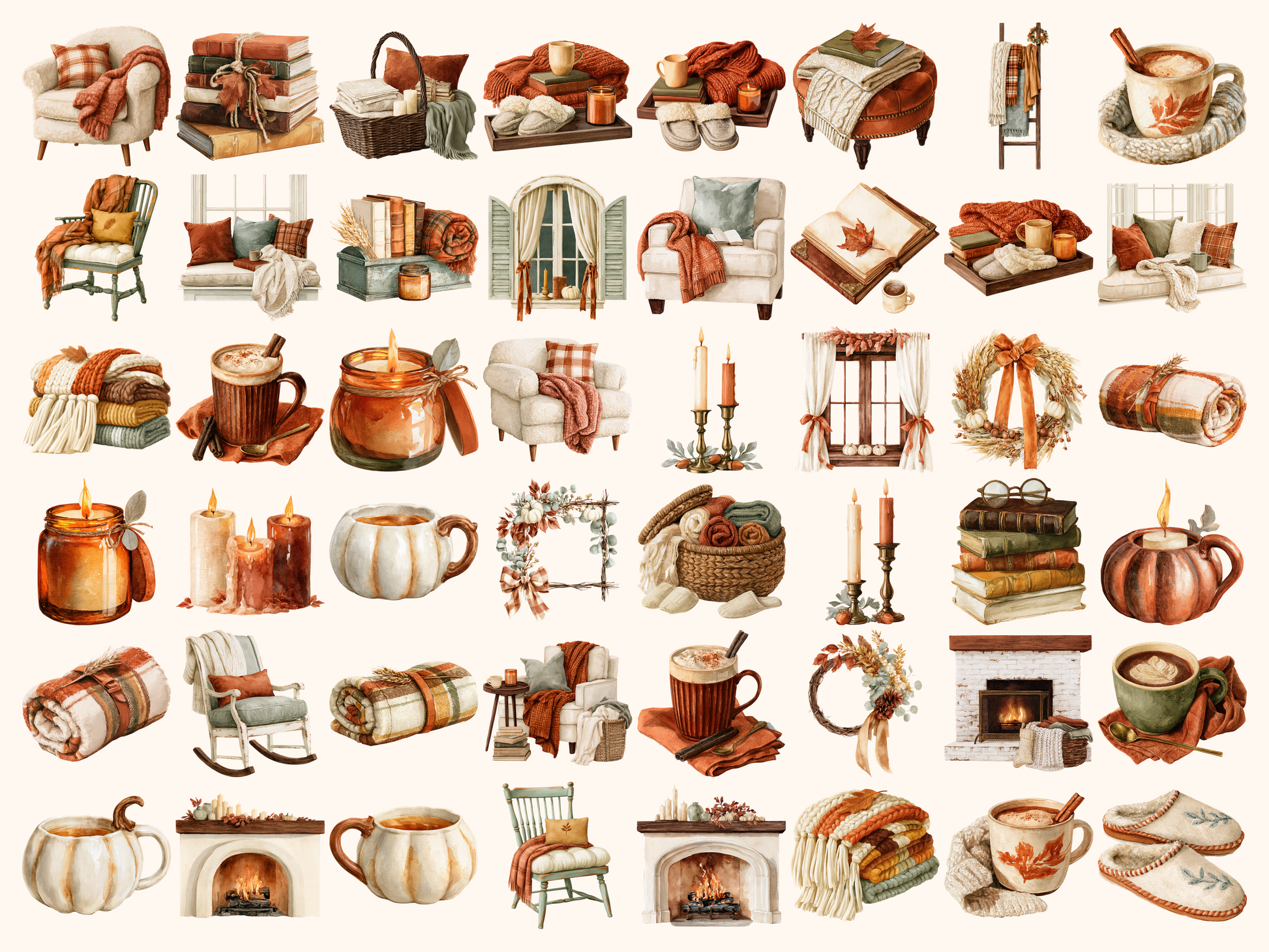 Cozy Fall Home Watercolor Clipart