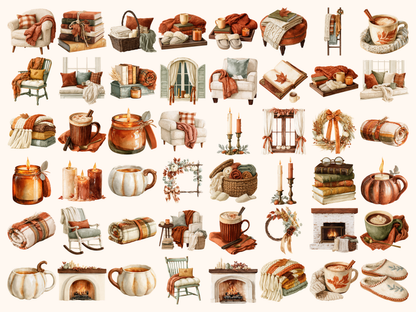 Cozy Fall Home Watercolor Clipart