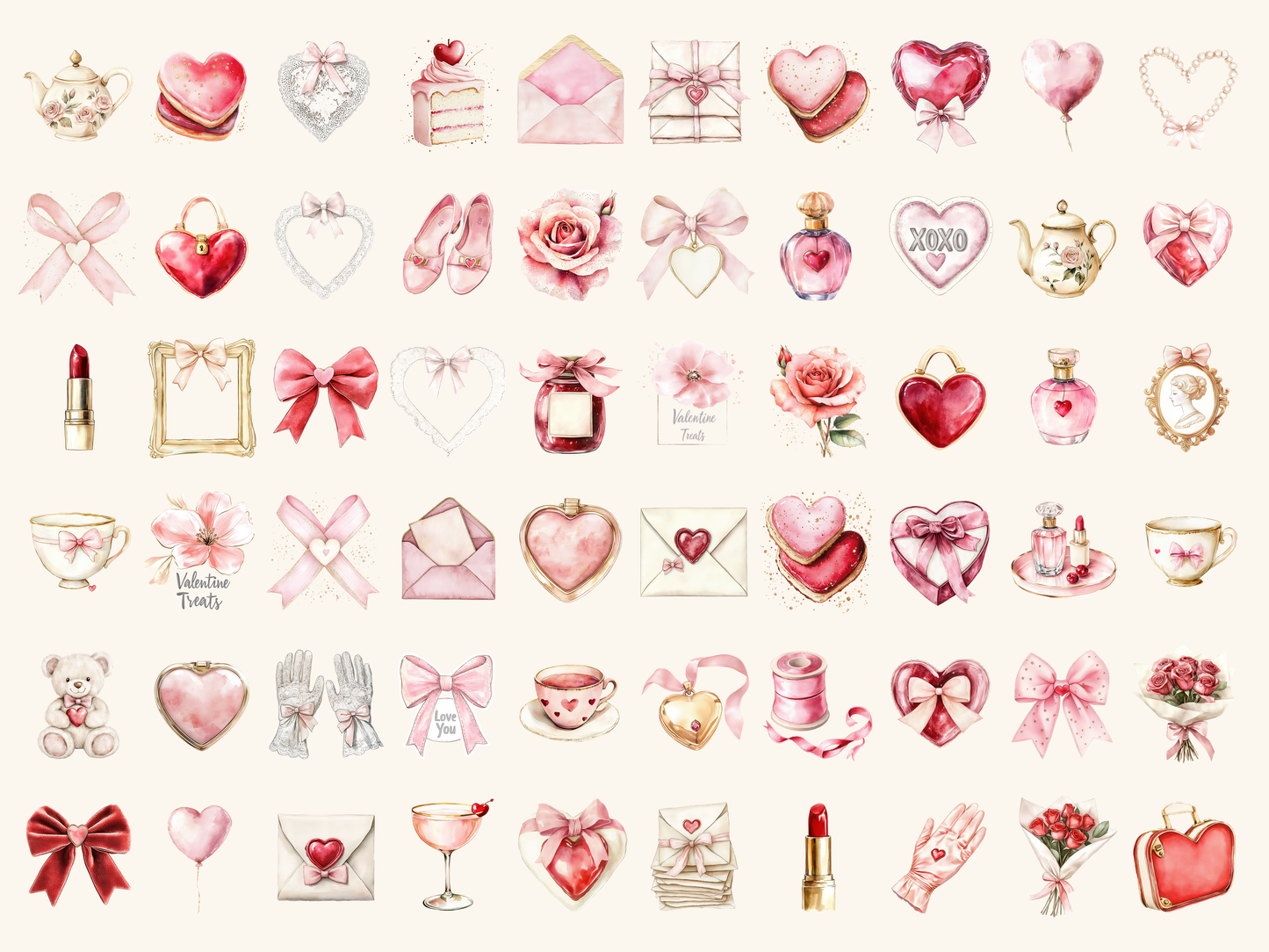 Coquette Valentine Watercolor Clipart