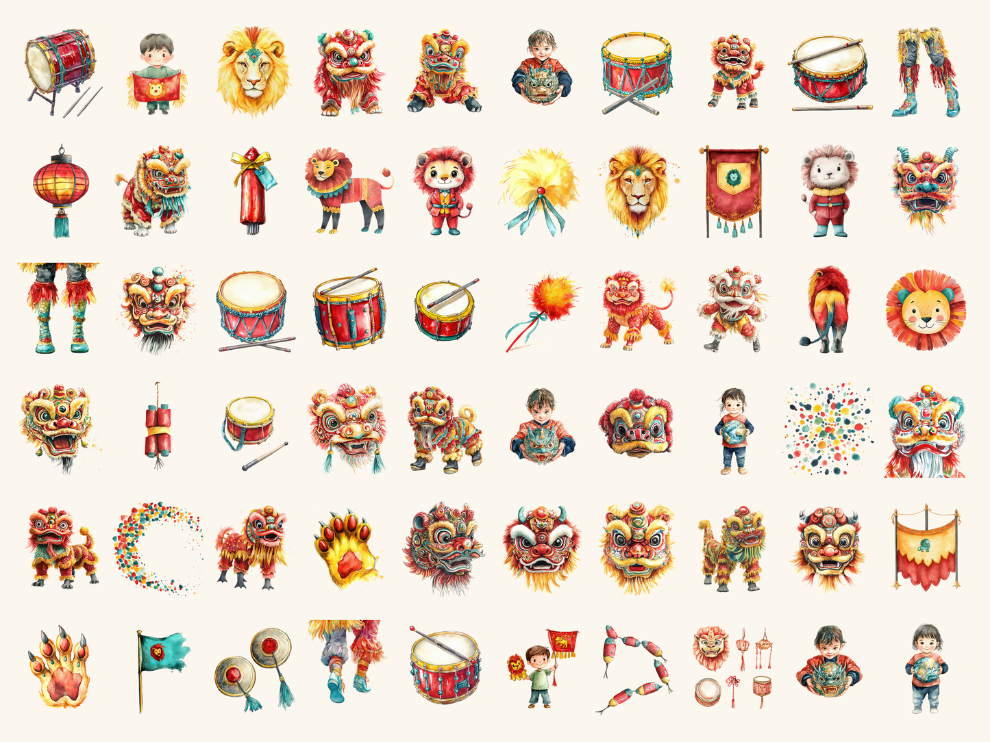 Lion Parade Watercolor Clipart