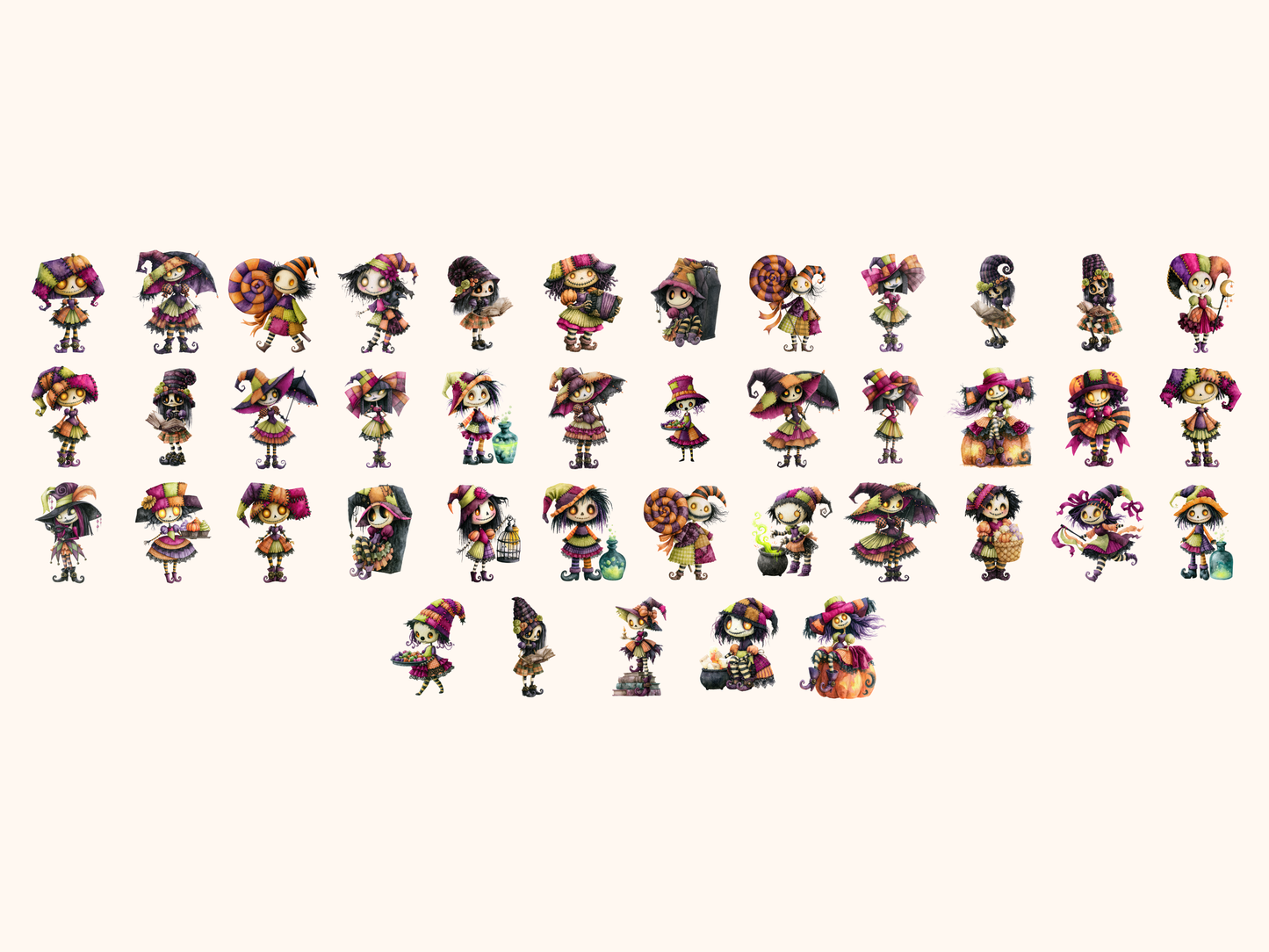 Stitched Spooky Dolls Watercolor Clipart