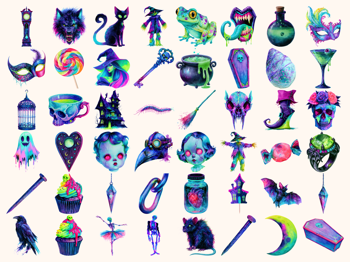 Neon Halloween Watercolor Clipart