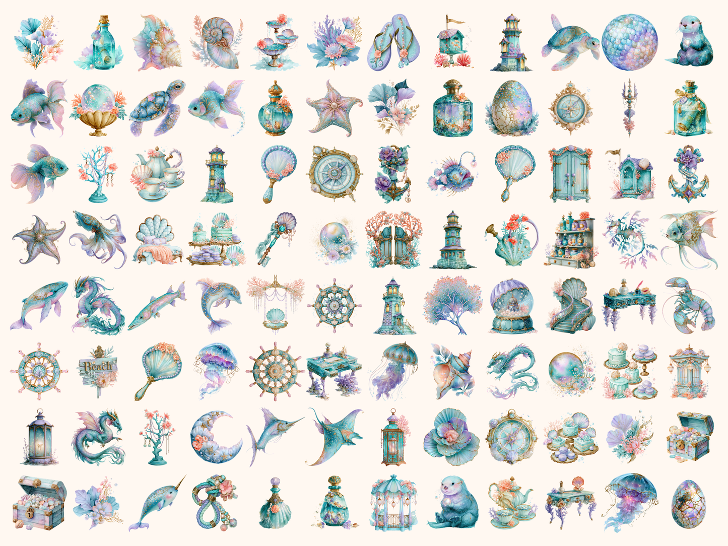 Sea Pastel Watercolor Clipart