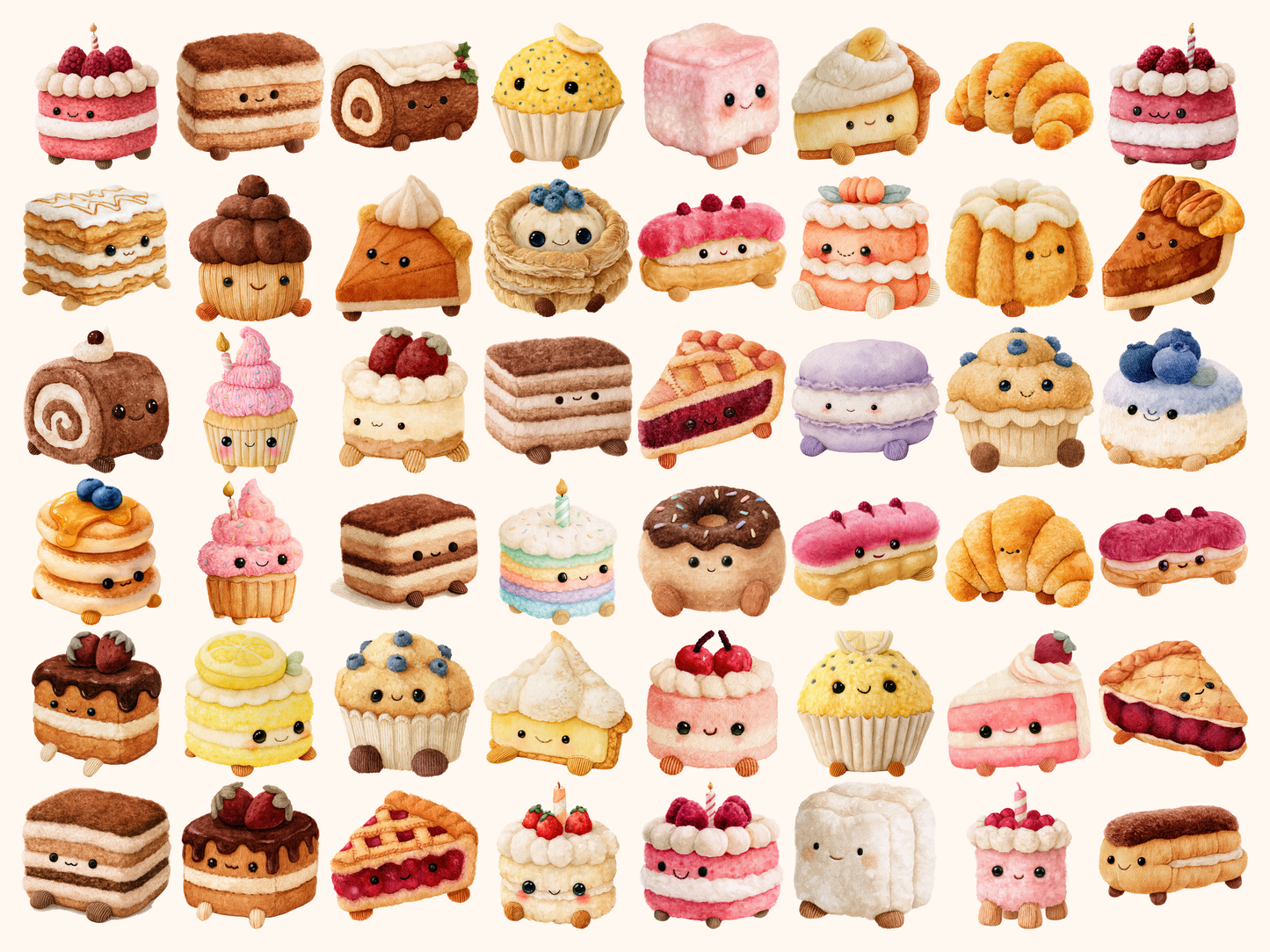 Plushie Cakes Watercolor Clipart