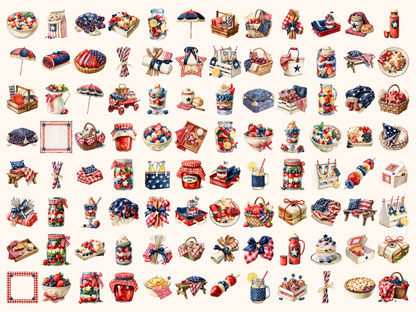 Patriotic Picnic Watercolor Clipart