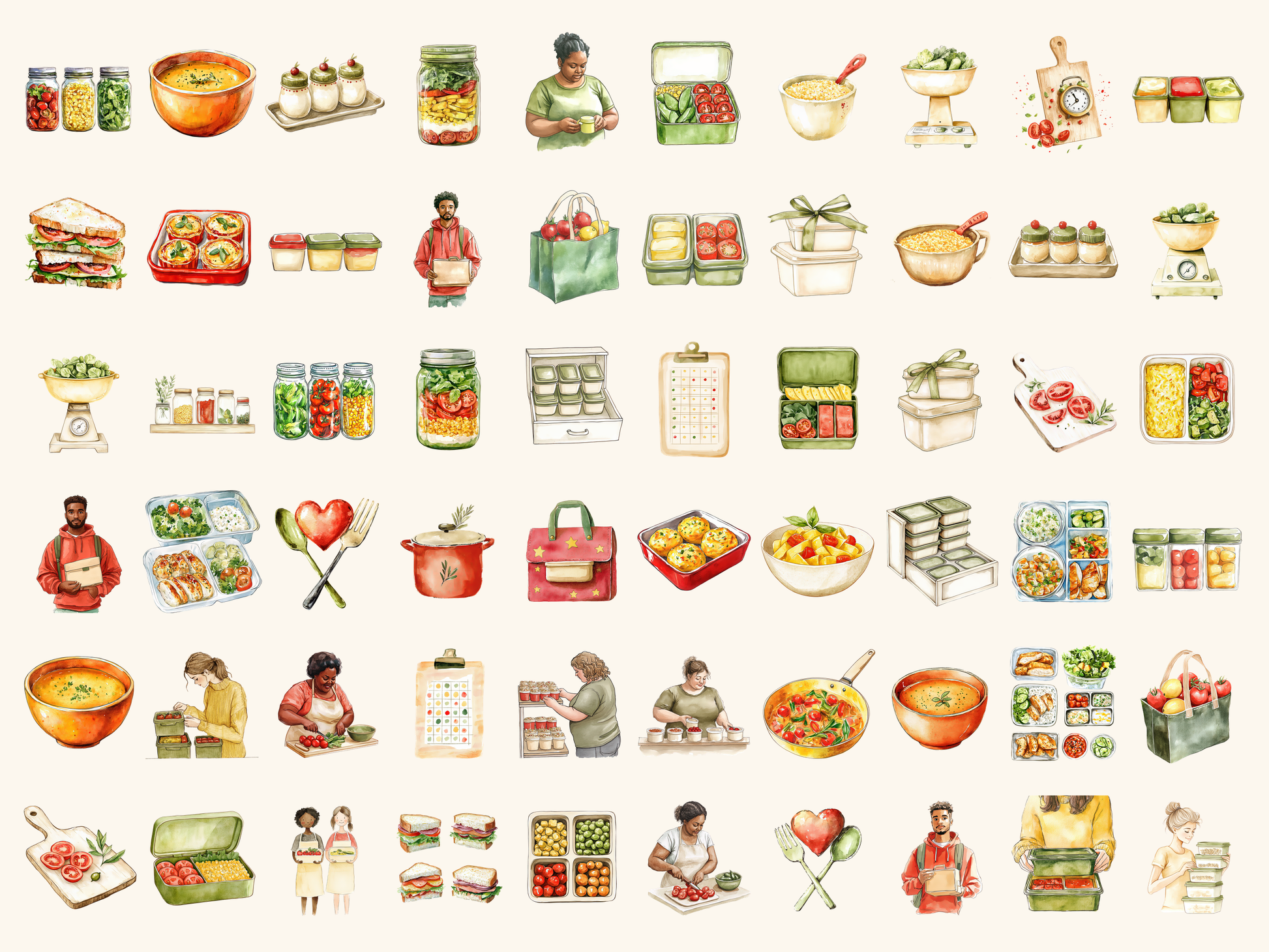 Meal Prep Watercolor Clipart
