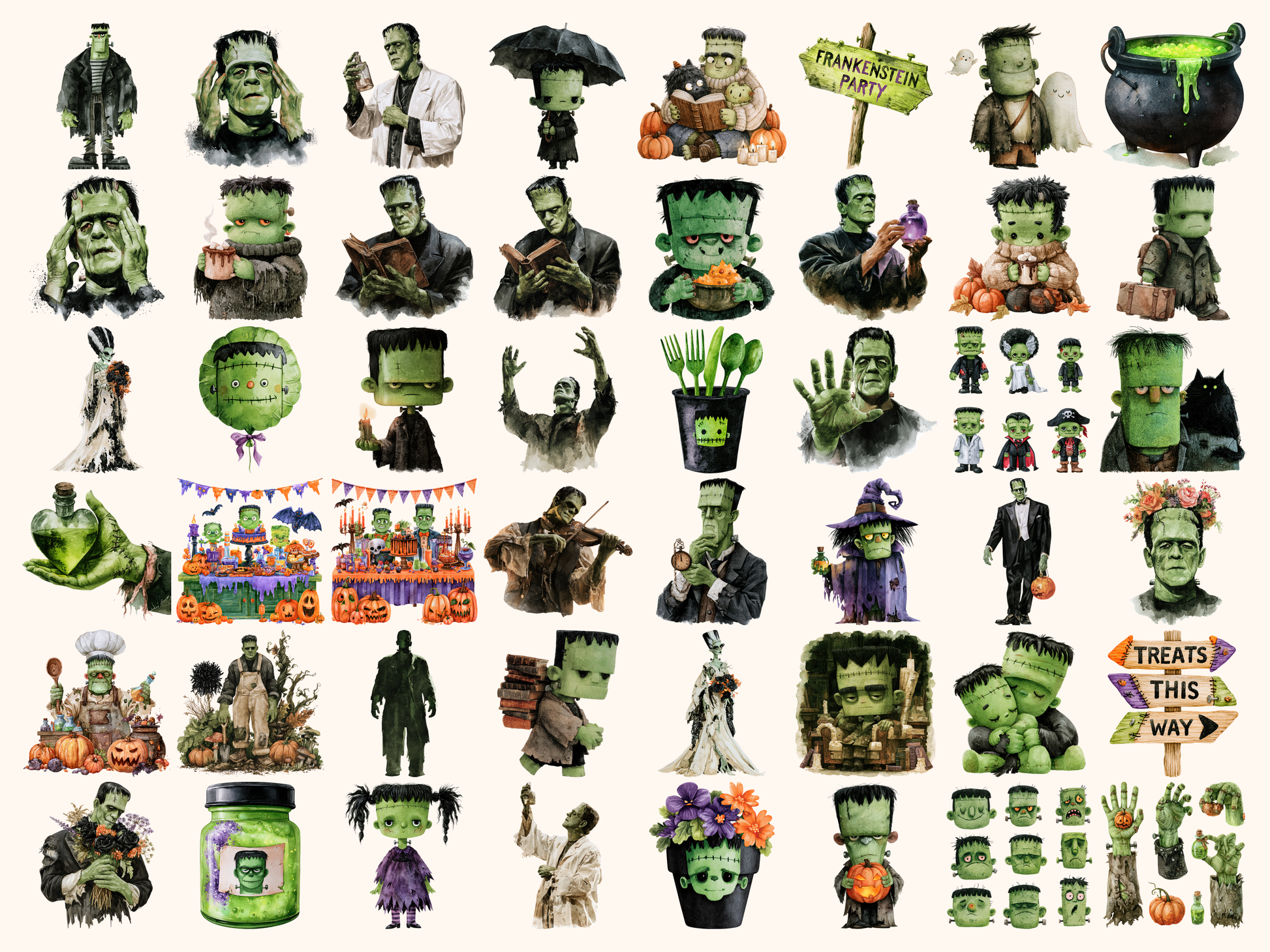 Frankenstein Watercolor Clipart