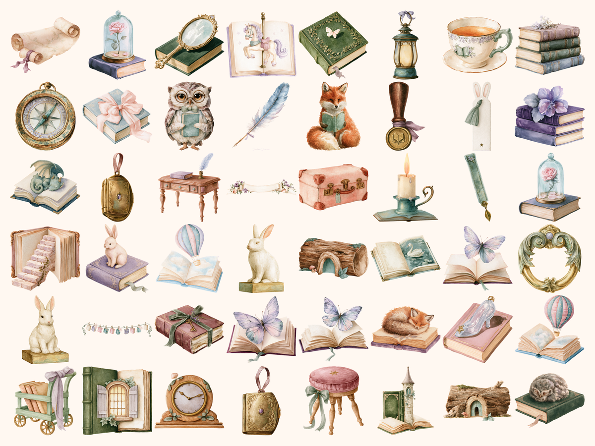 Fairytale Books Watercolor Clipart