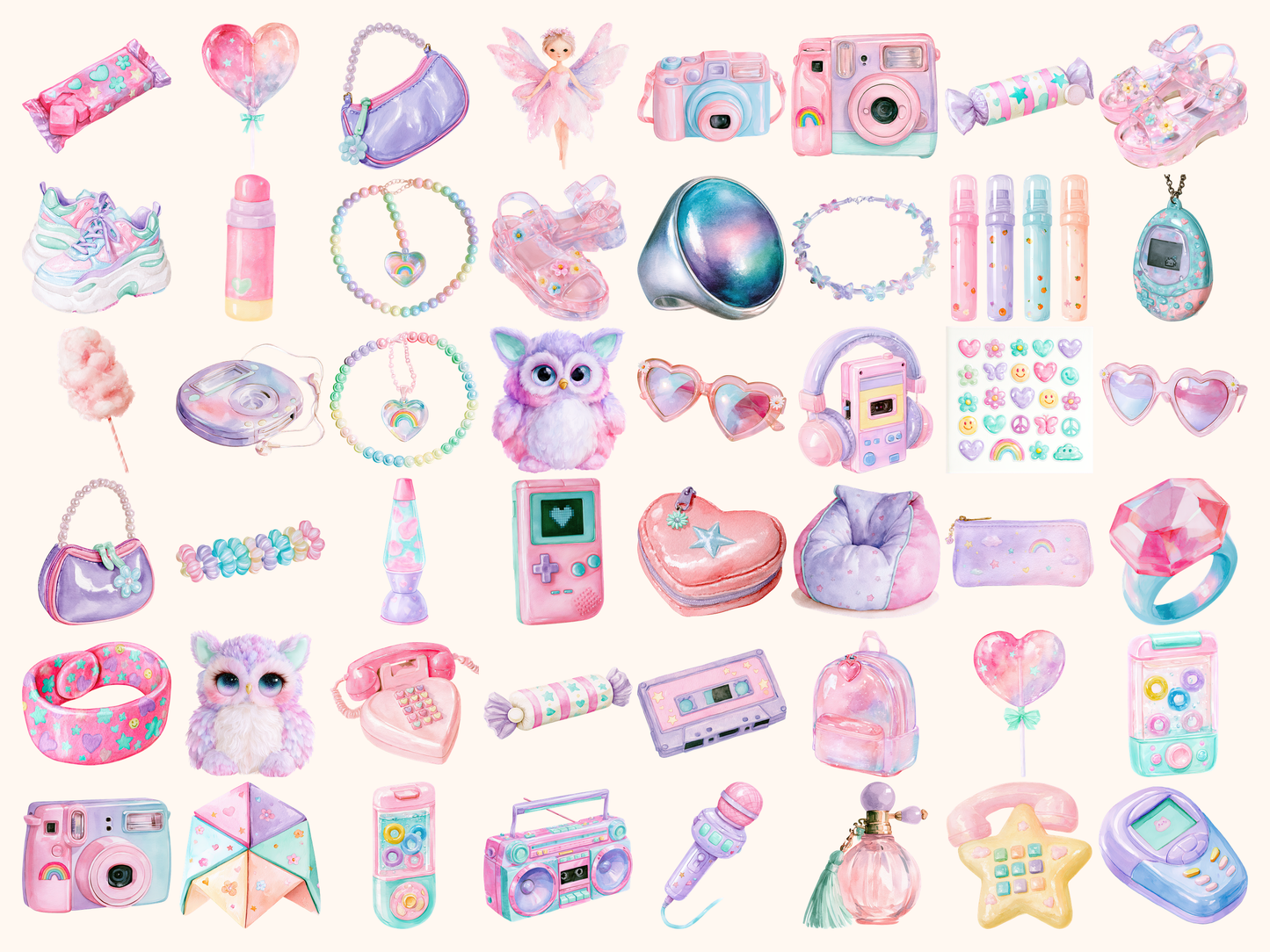 Pastel 90's Girlhood Waterolor Clipart