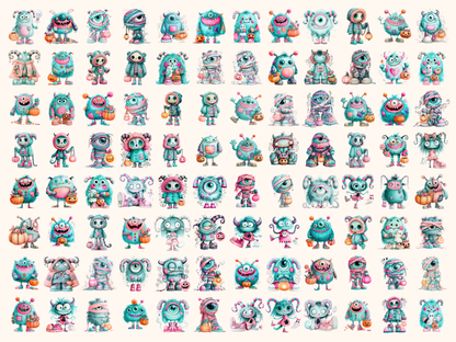 Pastel Monsterween Watercolor Clipart