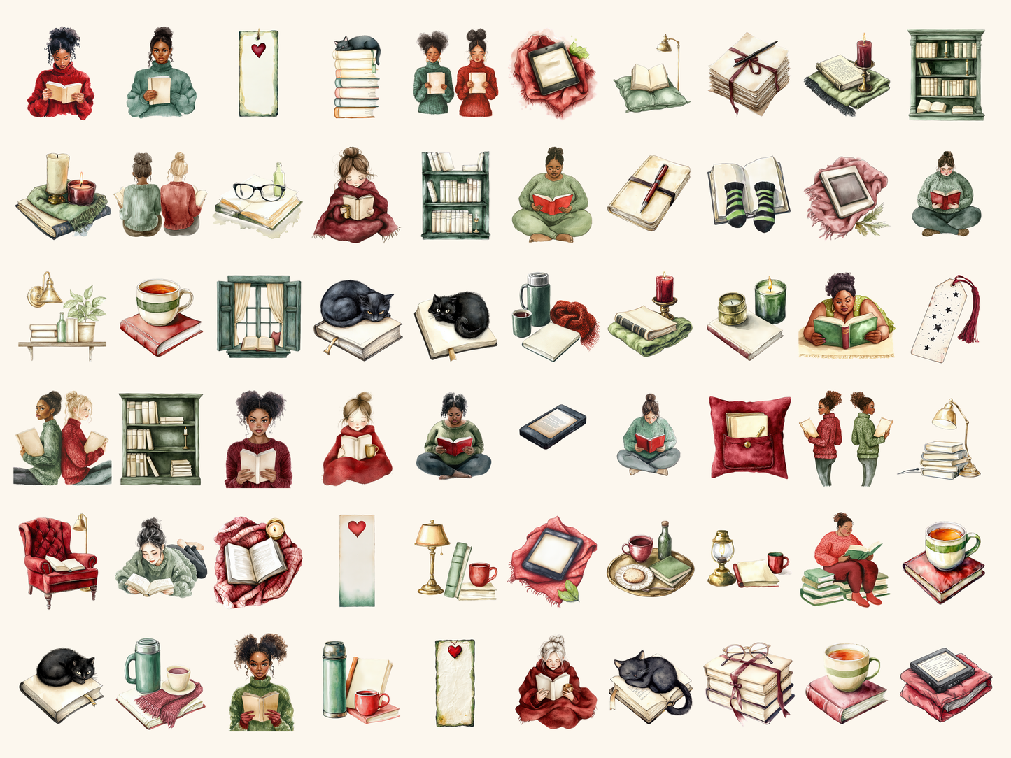 Cozy Reading Watercolor Clipart