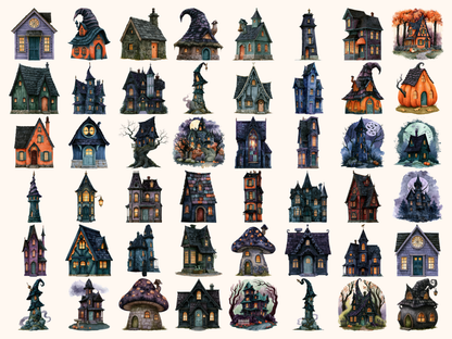 Halloween Houses Watercolor Clipart