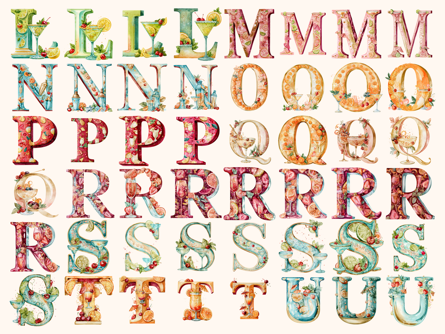 Cocktail Alphabet & Numbers