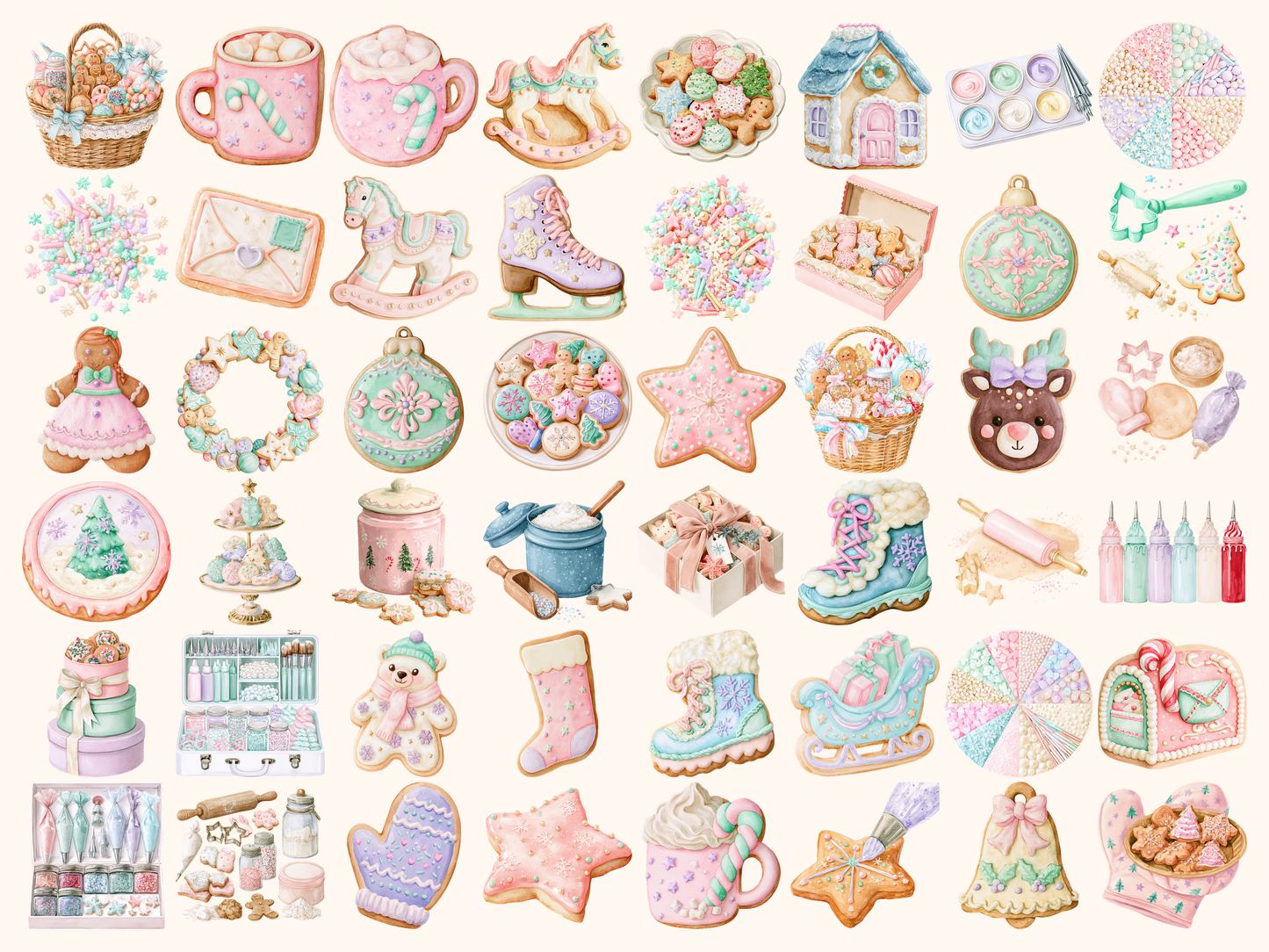 Pastel Christmas Cookies Watercolor Clipart